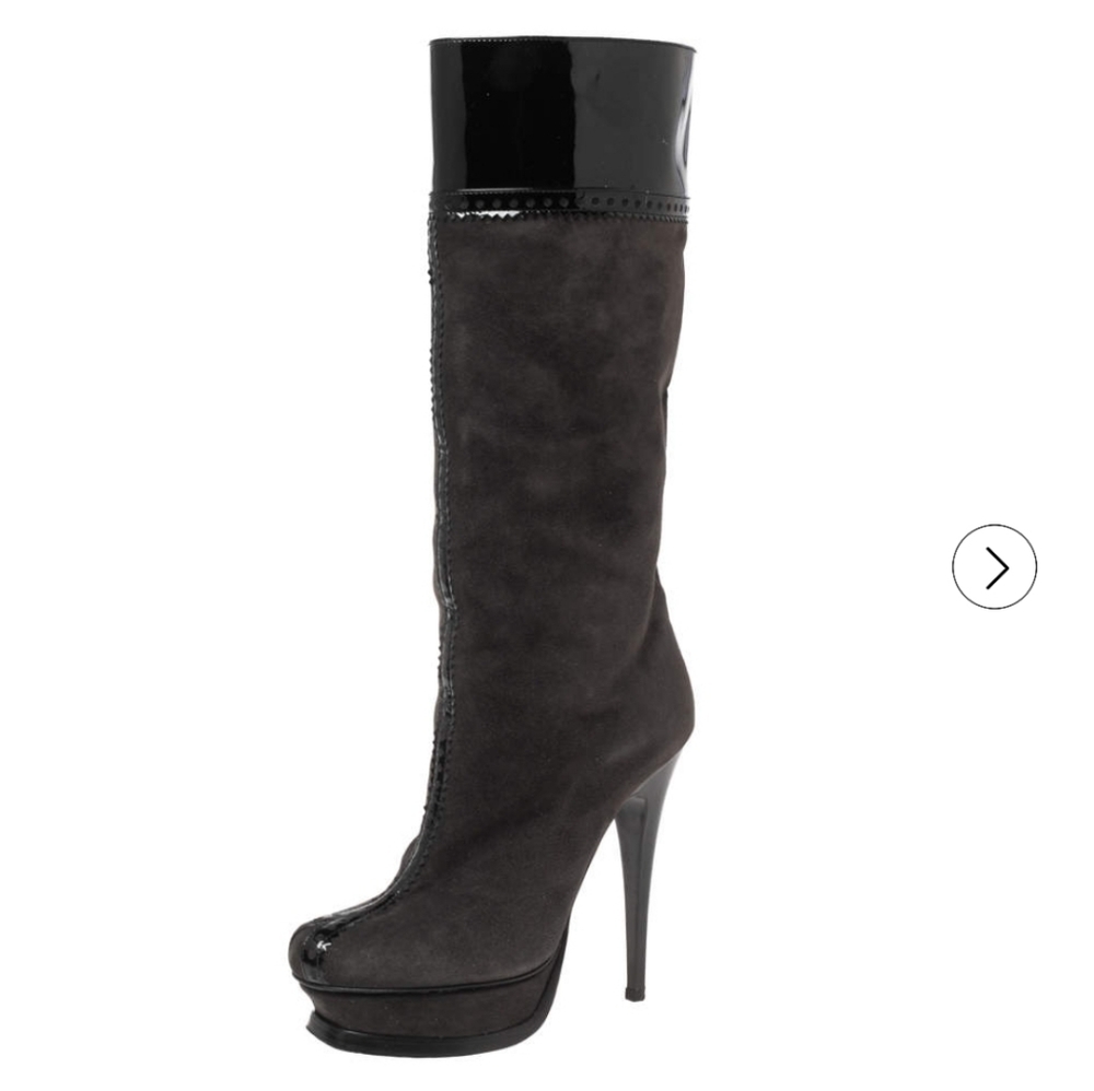 YSL Women's Suede Laser Cut Detail Knee-High Platform Boot.